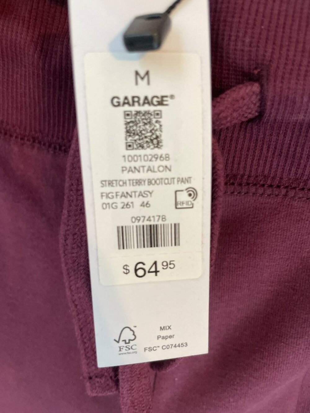 Garage Stretch Terry Bootcut Pants Fig Fantasy Red Women's Sz Medium MSRP$65 NWT - Picture 6 of 10